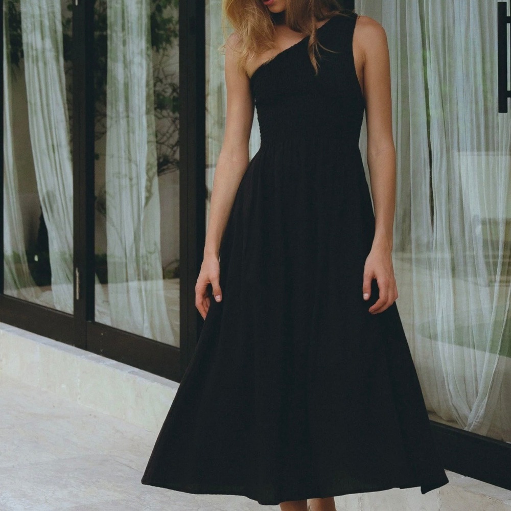 Bali‎ Lane Alina One Shoulder Linen Dress, Black (Sz M)